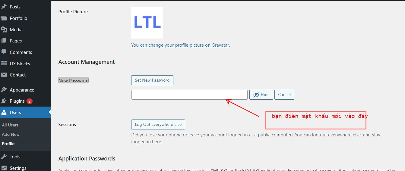 Thay đổi mật khẩu trong bản quản trị WorPress 