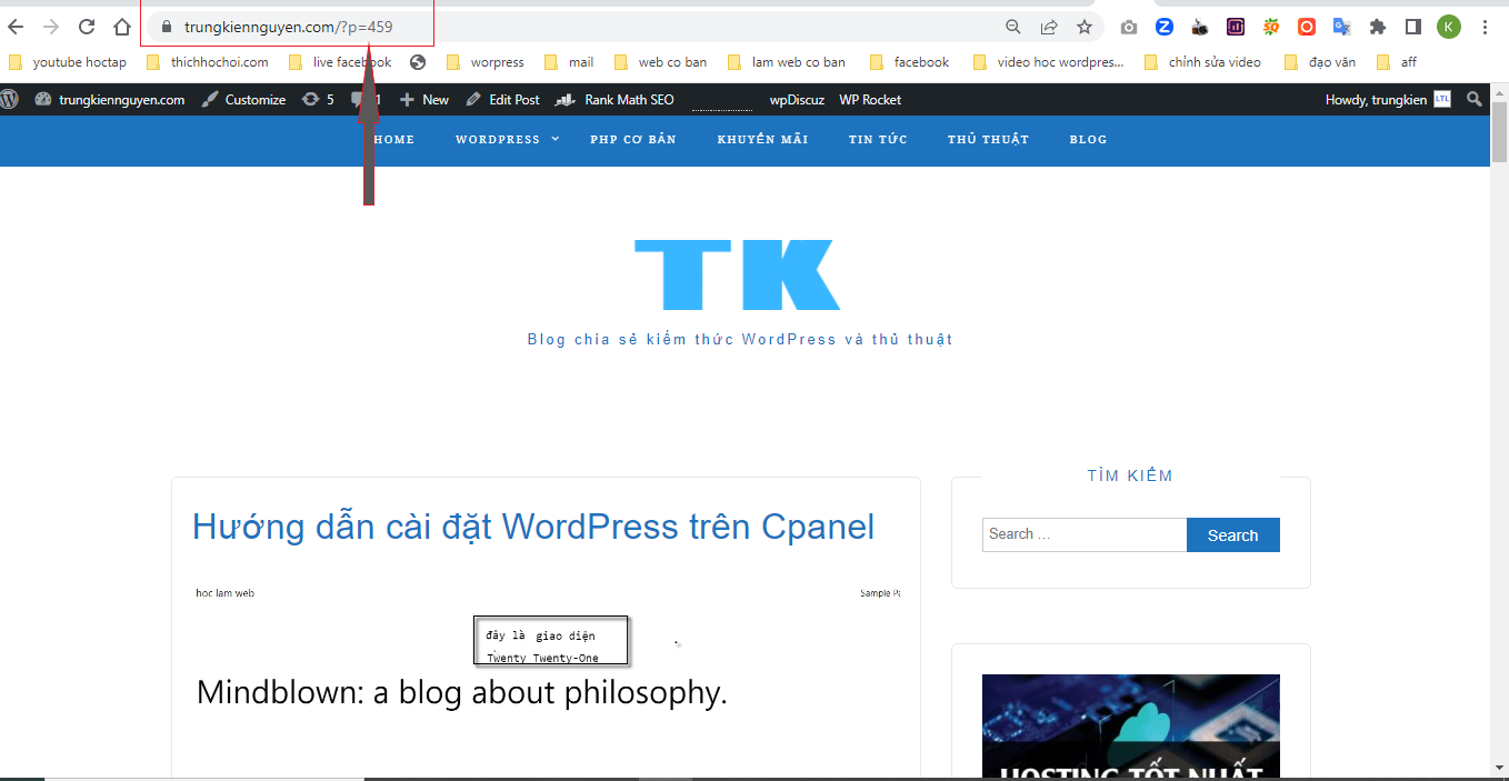 Đường link mặc định khi mới cài WordPress