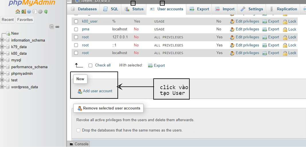 Tạo user acount trong Phpmyadmin