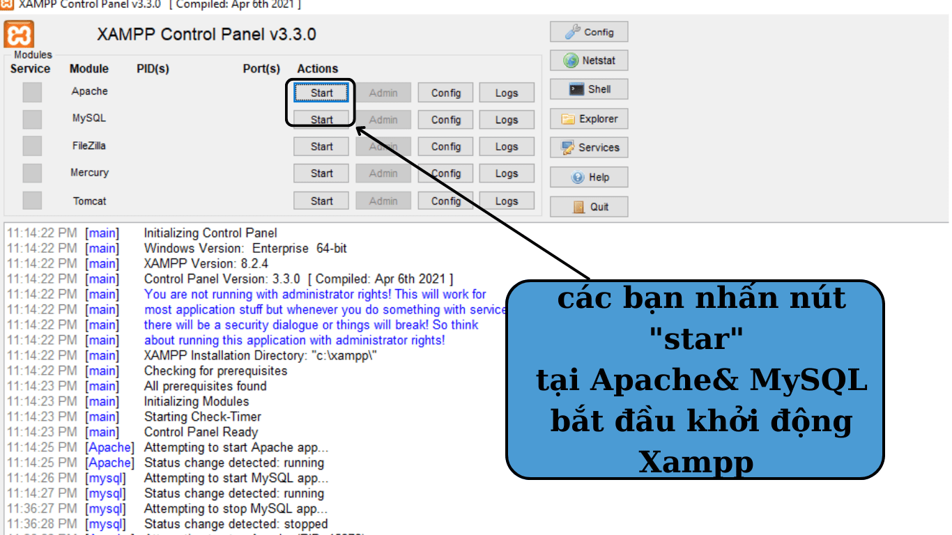 Khởi động Xampp