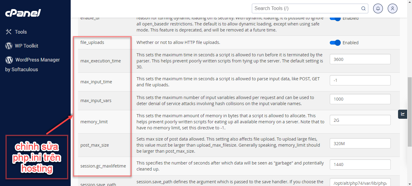 Chỉnh sửa php.ini trên hosting