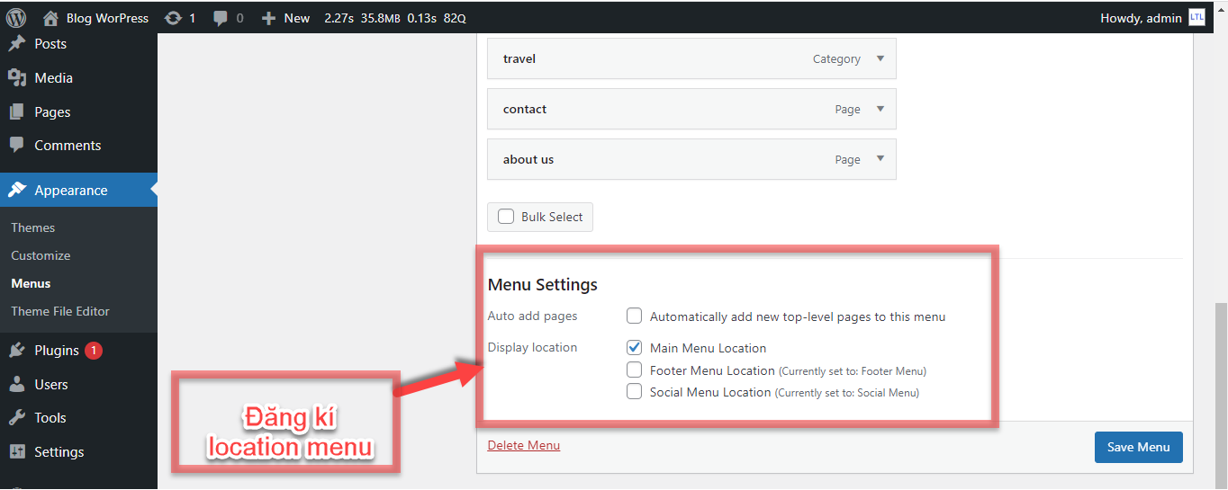 Đăng kí location menu trong WordPress