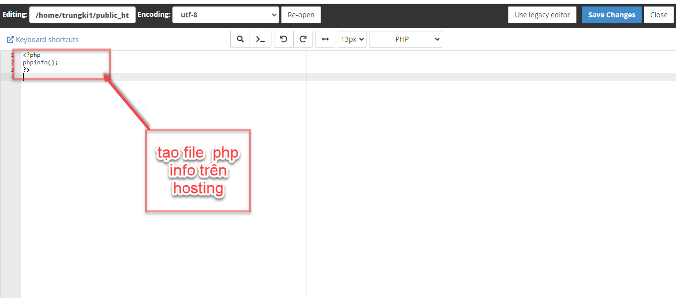 Tạo file php info trên hosting 